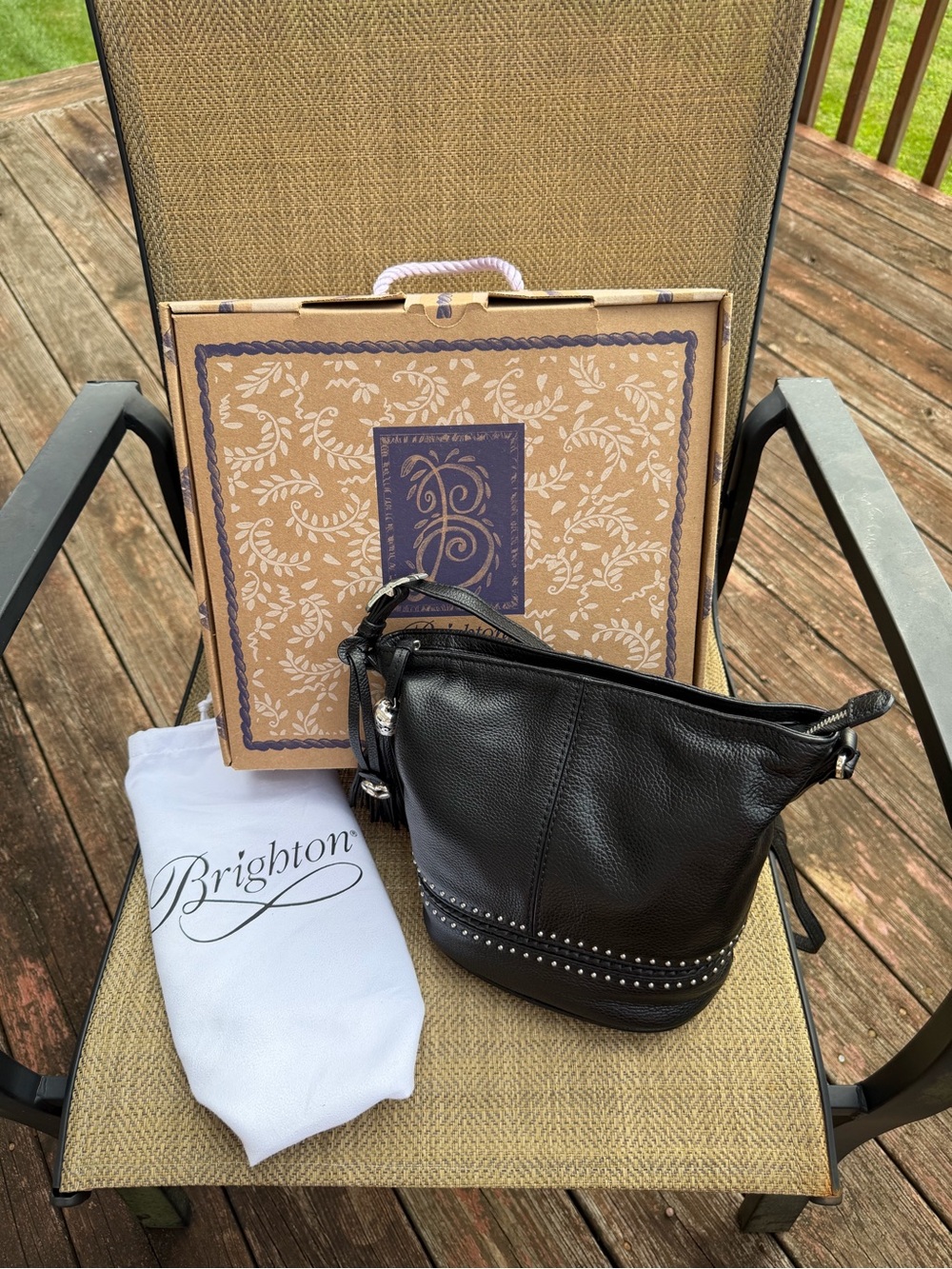 Brighton BABY JAKE Black Leather Studded Purse Crossbody